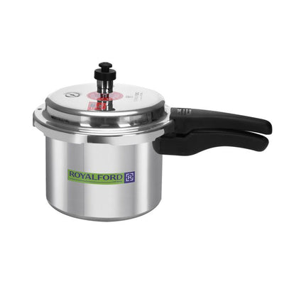 Royalford RF5801 3L Aluminium Induction Base Pressure Cooker - Lightweight & Durable Cooker with Lid, Cool Touch Handle and Safety Valves - Ideal for Gas and Solid Hotplates | 5 Years Warranty