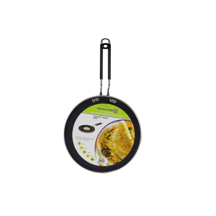 Royalford RF7460 27cm Aluminium Smart Tawa - Non-Stick Tawa Aluminum Pan Suitable for Crepe Chapatti Pancakes Roti Dosa Flatbread or Naan Bread - Heat Resistant Handle - Suitable for Multiple Hob Types