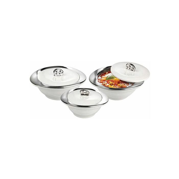 Oriental Chrome Casserole Set, 1L,2L & 3L - Big Plastic Oriental Chrome All Type Serving Bowl with Lid for Kitchen Tableware - Dishwasher Safe
