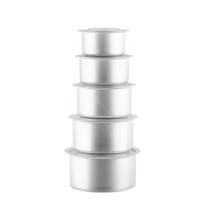 Royalford RF8563 5Pcs Aluminium Casserole with Lids - Cookware Set with Thick Base & Comfortable Handling Edges | Tough Lids | Safe Food Grade Material | Size 18cm, 20cm, 22cm, 24cm & 26cm