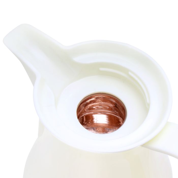 Royalford RF8621 2 Pieces Laila Flask - Coffee / Tea Pot White -Heavy-Duty Plastic Prevent Breakages | Double Glass Inner wall keep the contents Hot/Cold | 1L