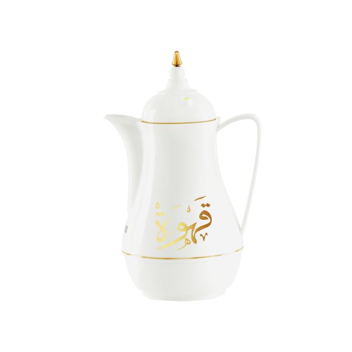 Royalford RF8621 2 Pieces Laila Flask - Coffee / Tea Pot White -Heavy-Duty Plastic Prevent Breakages | Double Glass Inner wall keep the contents Hot/Cold | 1L