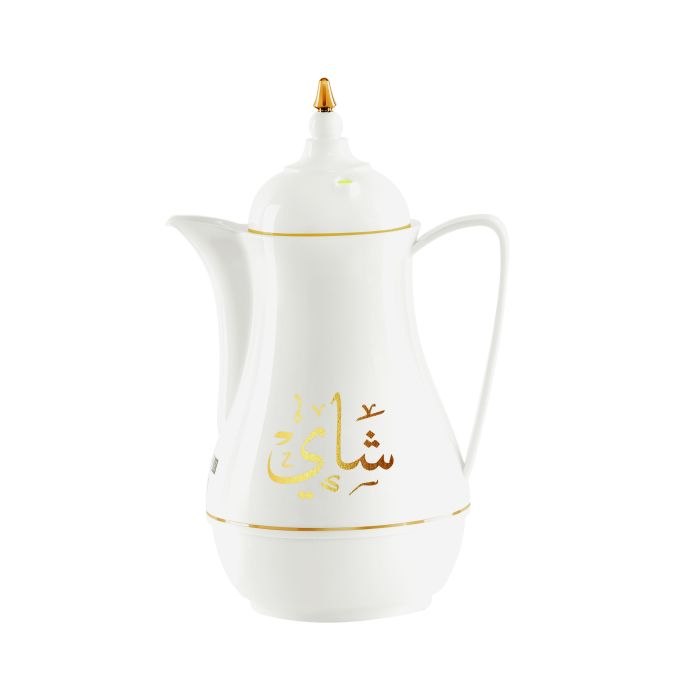Royalford RF8621 2 Pieces Laila Flask - Coffee / Tea Pot White -Heavy-Duty Plastic Prevent Breakages | Double Glass Inner wall keep the contents Hot/Cold | 1L