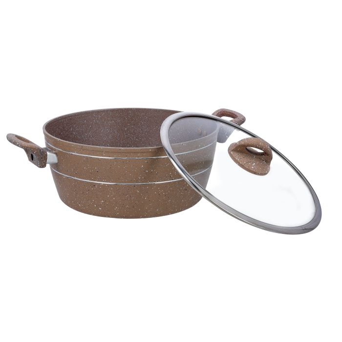 Royalford 26cm Smart Casserole with Glass Lid - Comfortable Handle, Durable, High-Quality Aluminium Construction | Non-Stick Granite Coating | Ideal for Gas, Hot Plate, Induction & Ceramic Hobs