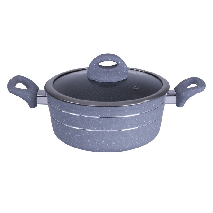 Royalford RF9469 26cm Die-Cast Aluminium Casserole with Glass Lid - Durable Marble Coating, High-Quality Aluminium Construction | Non-Stick Dish for Gas, Induction & Ceramic Hobs