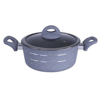 Royalford RF9469 26cm Die-Cast Aluminium Casserole with Glass Lid - Durable Marble Coating, High-Quality Aluminium Construction | Non-Stick Dish for Gas, Induction & Ceramic Hobs