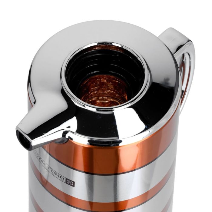 Royalford RF9587 1L Double Wall Golden Figured Vacuum Flask - Portable Heat Insulated Thermos for Keeping Hot/Cold 24 & 36 Hours Retention | Push Button |Coffee, Hot Water, Tea, Beverage | Ideal for Commercial & Outings