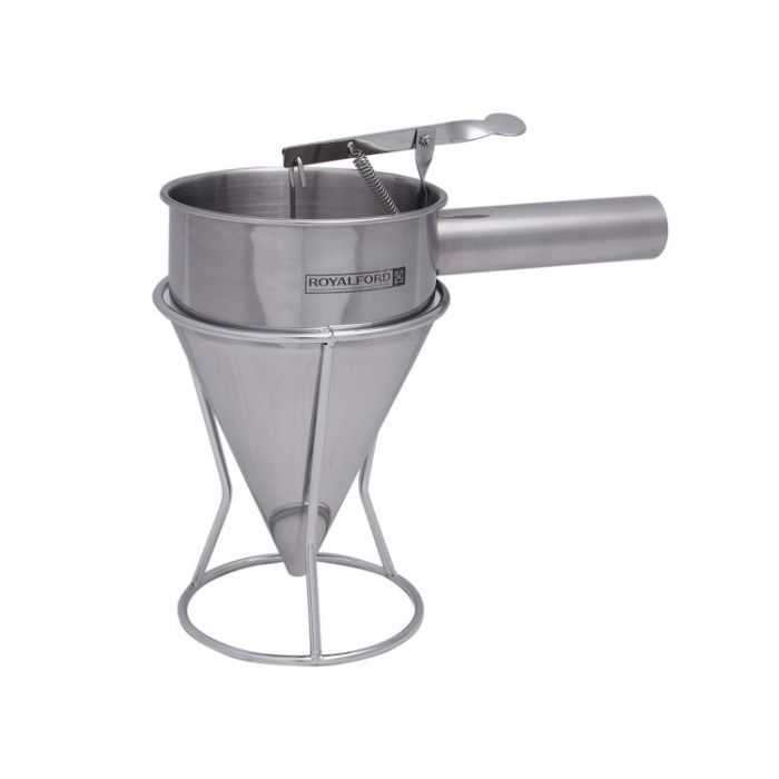 Royalford RF9770 Batter Dispenser - Portable Stainless Steel Body | Pancake Dispenser 1.3L Funnel Dispenser with Rack Supplement | Fill Hollow Chocolate Bodies with Delicacies Like Liqueurs, Jellies & Creams