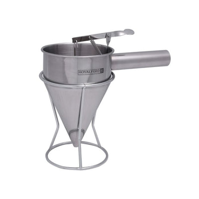 Royalford RF9770 Batter Dispenser - Portable Stainless Steel Body | Pancake Dispenser 1.3L Funnel Dispenser with Rack Supplement | Fill Hollow Chocolate Bodies with Delicacies Like Liqueurs, Jellies & Creams