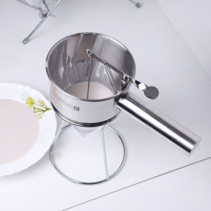 Royalford RF9770 Batter Dispenser - Portable Stainless Steel Body | Pancake Dispenser 1.3L Funnel Dispenser with Rack Supplement | Fill Hollow Chocolate Bodies with Delicacies Like Liqueurs, Jellies & Creams