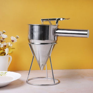 Royalford RF9770 Batter Dispenser - Portable Stainless Steel Body | Pancake Dispenser 1.3L Funnel Dispenser with Rack Supplement | Fill Hollow Chocolate Bodies with Delicacies Like Liqueurs, Jellies & Creams