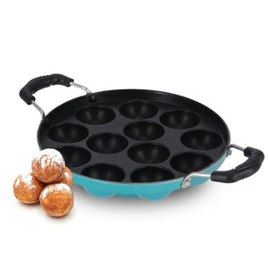 Royalford RF8381 12 Pits Non-Stick Paniyarakkal Appam Pan | 21cm Die-Cast Aluminium |  3-Layer Durable Coating | Heat-Resistant Handles | Suitable For Daily  Use