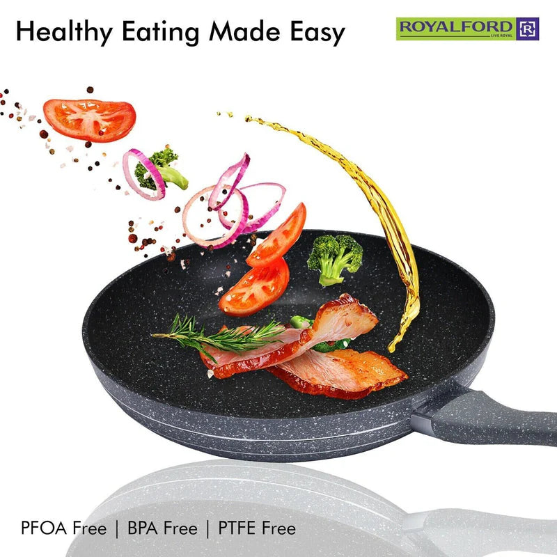 Royalford RF9464 Smart Frypan | Durable Marble Coating | 3.8mm Induction Bottom | Forged Aluminium Body & Soft-Touch Handle | PFOA & PTFE Free | Multi Cooktop Compatible