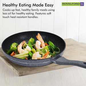 Royalford RF9464 Smart Frypan | Durable Marble Coating | 3.8mm Induction Bottom | Forged Aluminium Body & Soft-Touch Handle | PFOA & PTFE Free | Multi Cooktop Compatible