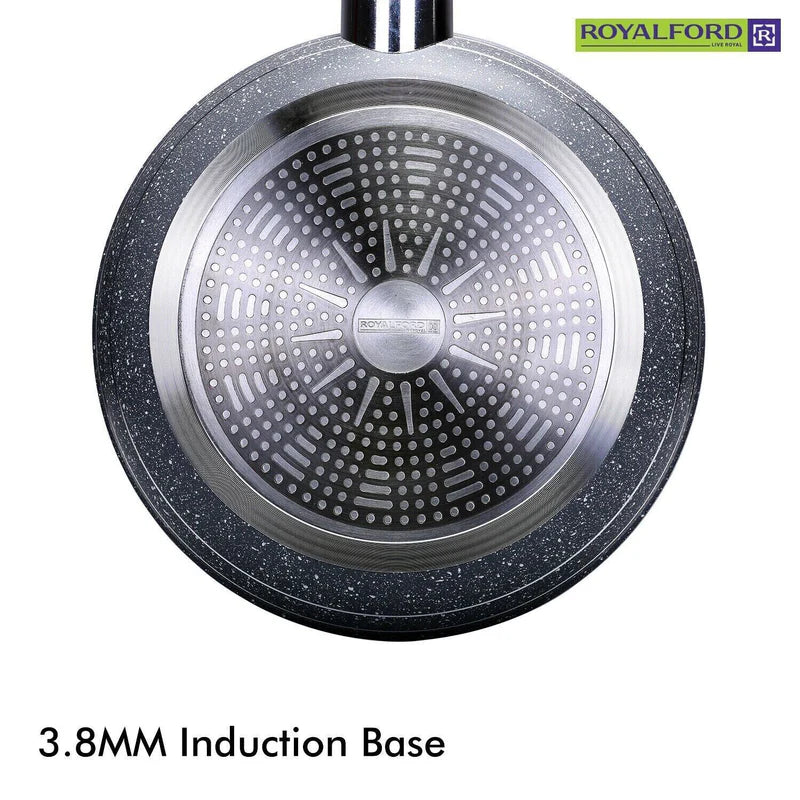 Royalford RF9464 Smart Frypan | Durable Marble Coating | 3.8mm Induction Bottom | Forged Aluminium Body & Soft-Touch Handle | PFOA & PTFE Free | Multi Cooktop Compatible