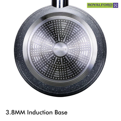 Royalford RF9464 Smart Frypan | Durable Marble Coating | 3.8mm Induction Bottom | Forged Aluminium Body & Soft-Touch Handle | PFOA & PTFE Free | Multi Cooktop Compatible