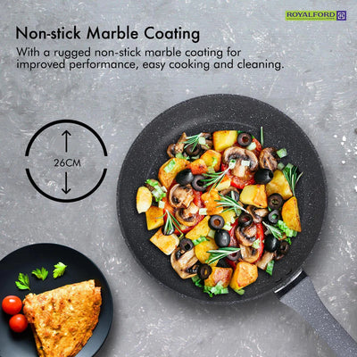 Royalford RF9464 Smart Frypan | Durable Marble Coating | 3.8mm Induction Bottom | Forged Aluminium Body & Soft-Touch Handle | PFOA & PTFE Free | Multi Cooktop Compatible
