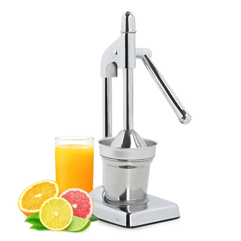Royalford RF8674 Citrus Juicer | Heavy-Duty Iron Base | Stainless Steel Juice Cup & Strainer | Aluminum Handle Manual Lever Juicer for Smooth & Fresh Extraction
