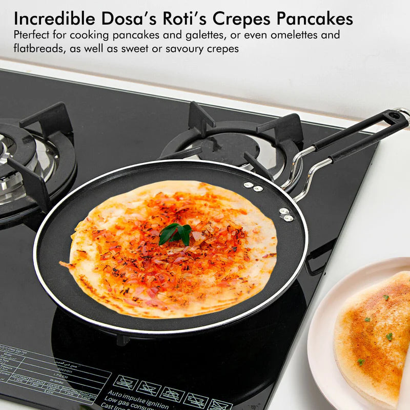 Royalford RF7460 27cm Aluminium Smart Tawa | Non-Stick Coating | Heat Resistant Handle | Low Oil Cooking | Flat Pan for Dosa, Roti , Pancake, Gas & Electric Use