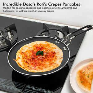 Royalford RF7460 27cm Aluminium Smart Tawa | Non-Stick Coating | Heat Resistant Handle | Low Oil Cooking | Flat Pan for Dosa, Roti , Pancake, Gas & Electric Use