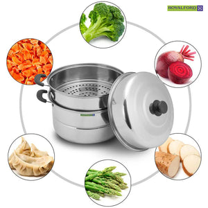 Royalford RF9351 3-Layer Stainless Steel Steamer Pot 9L | Multi-Purpose 30CM Induction-Compatible Cooking Steamer for Efficient| Nutritious Meal Preparation at Home