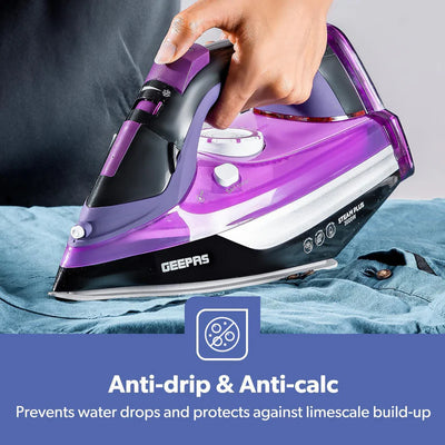Geepas GSI24025 Ceramic Steam Iron | 3000W Powerful Iron with 480ml Water Tank | Adjustable Steam Control | Burst & Spray Function | Self-Cleaning | 2 Years Warranty