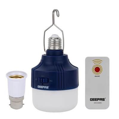 Geepas GESL55094 Rechargeable LED Bulb | AC/DC Emergency Light with Lithium Battery |  Energy-efficient technology |  Long service life of up to 15,000 hours |Lightweight