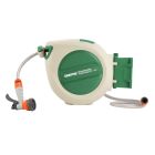 Geepas 10 M Auto Hose Reel- GWH59267| Stop Anywhere Lock Mechanism and Auto Retract Hose Reel| 180-Degrees Swivel Mount Bracket with Full Set Hand Spray and Hose Settings for Gardening| " Hose Diameter| 2 Years Warranty| White and Green