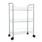 3-Layer Storage Rack, Basket with Wheels, RF10151 | Chrome Finish Storage Stand with 3 Baskets | Rack for Fruit, Vegetables, Snacks, Household Items, Coffee