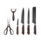 6pcs Kitchen Knife Set with Non-Stick Coating, RF10462 | Extra-Short Stainless-Steel Blades | Premium-Quality PP Handle with TPR Wood-Finish | Multi-Functional Set