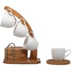 Porcelain Coffee Set with Bamboo Stand