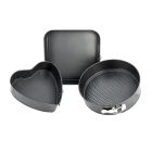 Royalford 3 Pcs Springform Cake Tins with Loose Base - Non-Stick Quick-Release Quality Bakeware Tins for Soft Sponge Cakes, Cheesecakes & Fruitcakes - Heart, Round & Square Shaped Tins - 0.4mm Thick