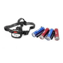 Geepas 2-LED + 3W LED Headlight & 4pc 9-LED Aluminum Flashlights Set- 3-AAA Batteries Included and Pre-installed, Flashlight with Lanyard for hang up, Great for Camping, Hiking, Hunting, Fishing and BBQ