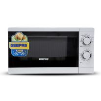 Geepas 20L Microwave Oven | 1200W Solo Microwave with 6 Power Levels and a Timer | Cooking Power control with 2 Rotary Dials & Defrost Settings | White | 1 Year Warranty