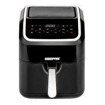 Geepas Digital Air Fryer- GAF37527| 5 L Capacity with a Rack| Equipped with VORTX Air Frying Technology, Oil Free Cooking| Digital Display with Touch Screen, 10 Preset Cooking Modes, 1-60 Minutes Timer| Ideal for making Fries, Steak, Chicken, Cake, Meat, 