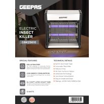 Geepas Electric Bug Killer- GBK25610/ Automatic Pest Killing Machine, 12 W/ No Poisonous Vapor, No-Smell and No-Pollution/ Advanced Technology with Low Power Consumption/ Suitable for Home, Office, Restaurants, Hospitals, etc./ White, 2 Years Warranty