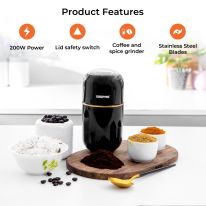 Geepas Coffee Grinder- GCG41023/ 80 g Capacity, 200 W Powerful Motor, Durable Stainless Steel Jar and Blade, ABS Housing/ Ergonomic Grip, Perfect for Grinding Coffee Beans, Spice, Bread, etc./ Black, 2 Years Warranty 