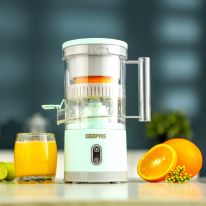 Geepas Rechargeable Portable Citrus Juicer- GCJ46019/ 200 ml Capacity, Juicing Machine for Orange, Lemon, Grapefruit, so on/ USB Charging, Sensor Touch Operation, Wireless Operation, Detachable Caps and Cones for Easy Cleaning/ White and Grey, 2 Years War
