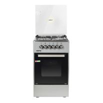50x50 Free Standing Oven, Stainless Steel, GCR5031NEHT | 3 Burner & 1 Hot Plate | Up & Down Electrical Oven | Thermostat | Chicken Rotisserie | Metal Top Lid | Double Glass Oven Door