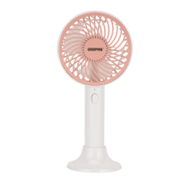 Geepas 4" Handy Fan- GF21206/ 3 Speed Control, with Charging Indicators, 6 Hours Long Working Time/ Small, Lightweight, Rechargeable for Indoor and Outdoor Use by Women and Men, Makeup Artist, Table Standing Base Included/ White and Pink, 2 Years Warranty