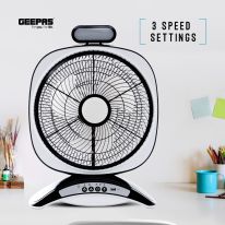 Geepas 14'' Rechargeable Fan - Personal Portable Fan with 20Pcs Bright LED Light - Quiet Electric USB Travel Fan for Office, Home and Travel Use (3 Speed) - Black - 2 Year Warranty