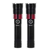 Geepas Rechargeable LED Flashlight- GFL4667/ Pack of 2, 15W, Perfect for Indoor and Outdoor Use, 5 Hours Continuous Working/ with Aluminum Housing, Lithium Battery/ Black, Lifetime Warranty