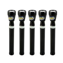 Geepas 5 In 1 Rechargeable Family Pack LED Flashlight 258.5mm - Hyper Bright Cool White Light 2000 Meters Range Portable Torch High Beam LED Flashlight| Water Proof Pocket Flashlight with Charger, battery