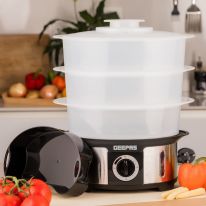 Geepas GFS63025UK Food Steamer 12L Capacity - 3 Tiers | 75 Minutes Timer | Stainless Steel Housing | Makes Healthy Food, Meat, Fish & Steam | 2 Year Warranty