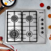 Stainless Steel Built-In Gas Hob, GGC31035 | 4 Burners | Automatic Ignition System | LPG Gas Type 2800pa | Metal Knob | Cast Iron Pan Support