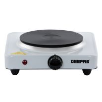 Geepas 1000W Single Hot Plate for Flexible & Precise Table Top Cooking - Cast Iron Heating Plate (155mm) - Portable Electric Hob with Temperature Control for Home, Camping & Caravan Cooking