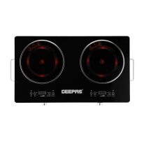 Geepas Double Burner Infrared Cooker, 99mins Timer, LED Display,  9 Temperature Settings, Child Lock, Ceramic Heating Element