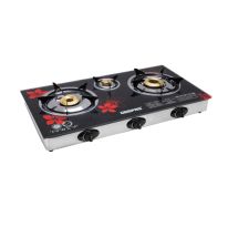Geepas GK6759 Gas Hob/Stove - Attractive Design, Gas Range 3-Burner Stove Cooktop, Auto Ignition, Outdoor Grill, | 8mm Glass Top | Fuel Efficient Brass Burners