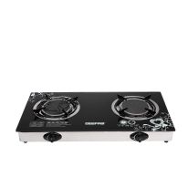 Geepas Glass Gas Stove with Infrared Burner- GK6865| 2 Infrared Burners with Enameled Pan and Wok Support| Efficient Burners, Low Gas Consumption, Stainless Steel Frame, Auto Piezo Ignition System, LPG Gas Stove| Black