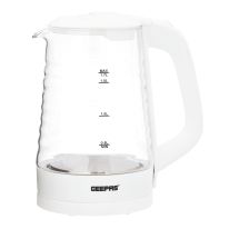 Geepas 1.7 L Electric Glass Kettle- GK9902N| 360-Degrees Rotation, Light Indicator and Automatic Cut-Off| Perfect for Boiling Water, Milk, Tea| 1850-2200 W, Transparent Kettle with Volume Marker| Modern Ergonomic Design, White| 2 Years Warranty